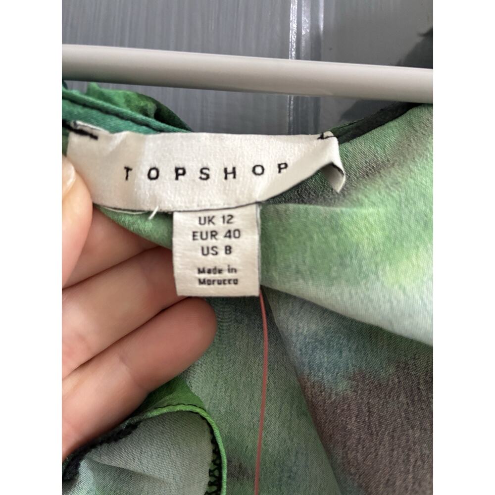 Topshop animal ruffle neck tea dress in green US 8 NWT - Picture 4 of 10